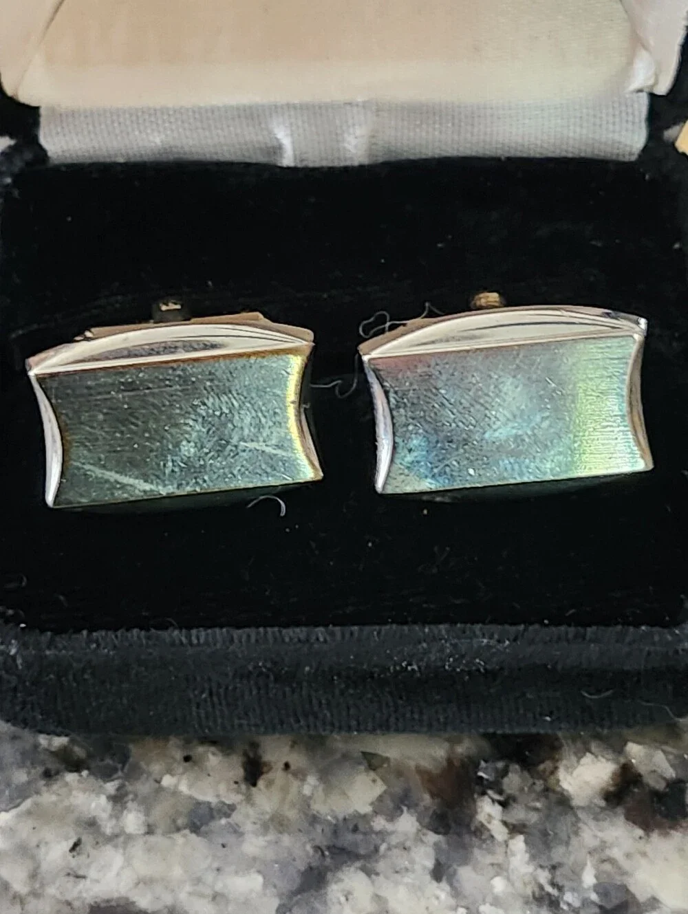 Vtg Hickok USA Men's Silver-Tone Minimalist Rectangular Cufflinks